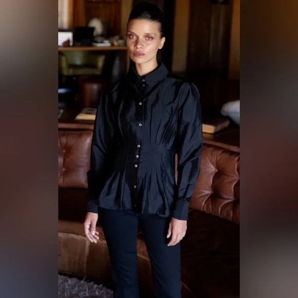 Oliphant Elizabeth Top Hepburn Midnight Black Long Sleeve Blouse SMALL NWT NEW - Picture 4 of 4